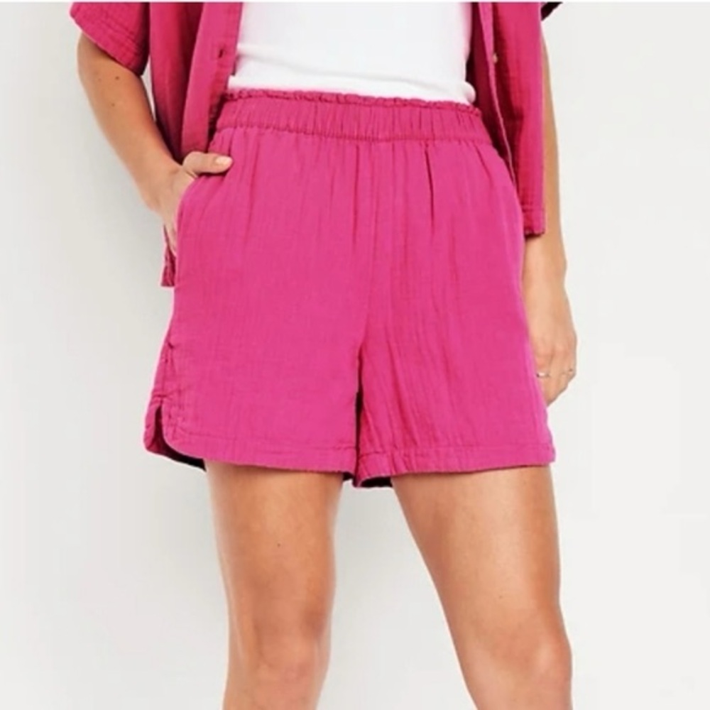 Old Navy High Waisted Crinkle‎ Cotton Gauze Shorts Pink Size XS